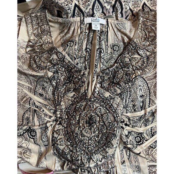 Croft & Barrow Women Plus 2X Paisley Print Tunic Embroidered Asymmetric Blousy - Picture 15 of 16